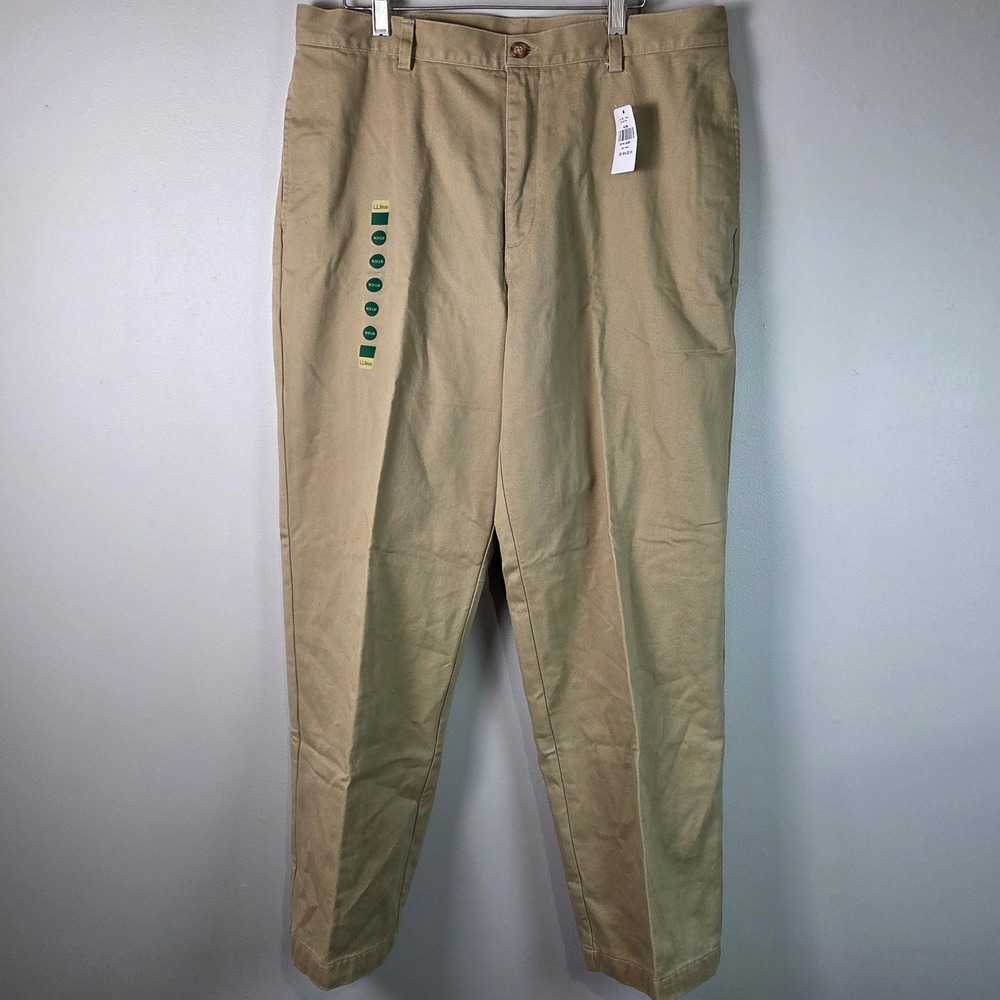 L.L.Bean Chino Pants Mens 33x30 Khaki NEW Flannel Lined Natural Fit 162385